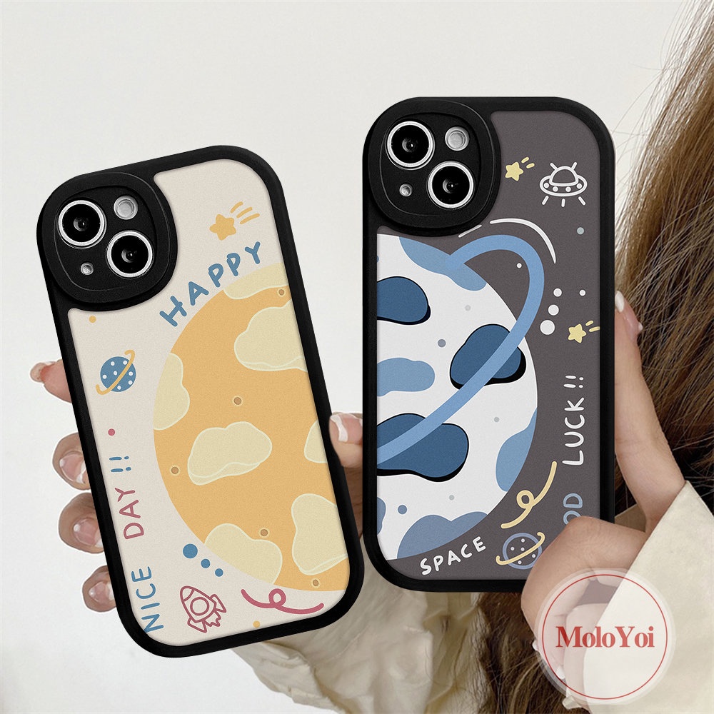 IPHONE Lover Happy Planet Space Case Kompatibel Untuk Iphone11 13 14 12 Pro Max 7Plus XR X XS Max 7 6s 8 6 Plus SE 2020 Pasangan Bintang Keberuntungan Soft Tup Case