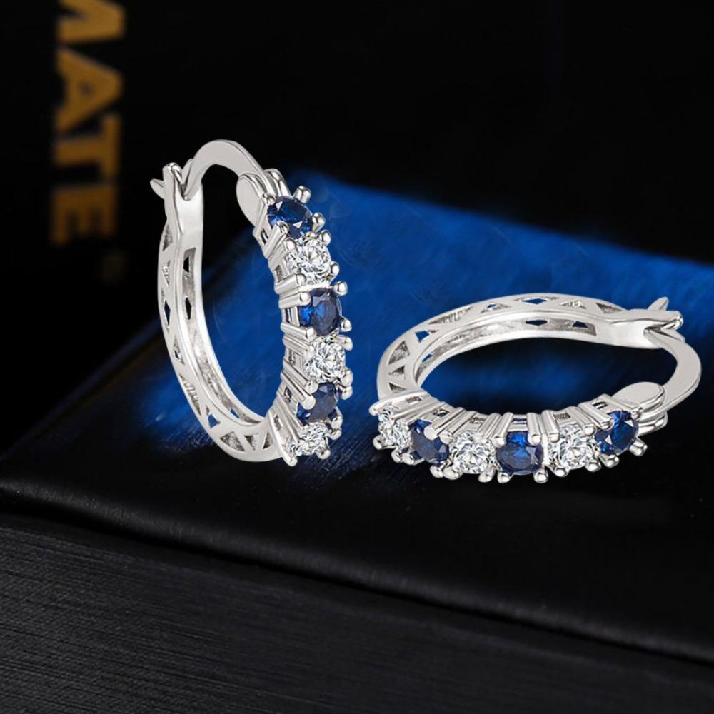 Lily 3pasang Anting Perhiasan Hadiah Perempuan Menawan Kristal Biru