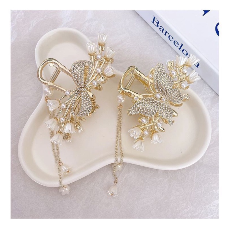 Lily Of The Valley Butterfly Tassel Hairpin/Back Head Fine Grab Clip/Fashion Hiasan Kepala Elegan/Musim Panas Hiu Besar Hairgrips Hiasan Kepala