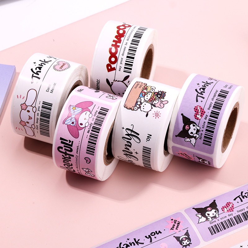 (120PCS) STICKER MEMO ROLL SANRIO LABEL THANK YOU PANJANG / STIKER ROLL CINNAMOROLL KUROMI MELODY