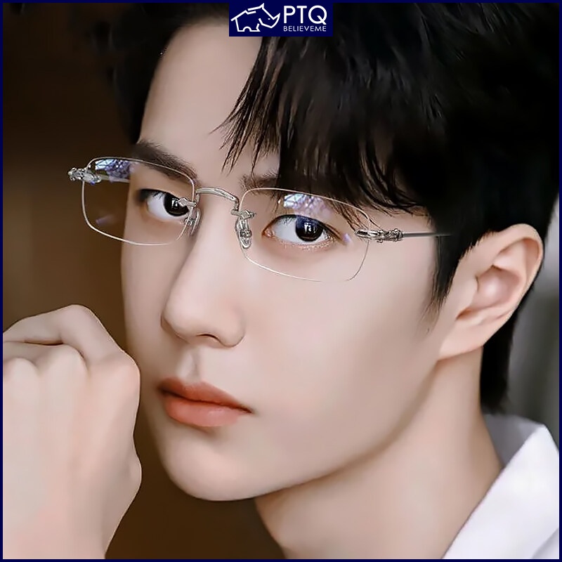 Kacamata Kacamata Bingkai Kotak Tanpa Bingkai, Kacamata Minus Anti Cahaya Biru, Kacamata PTQ