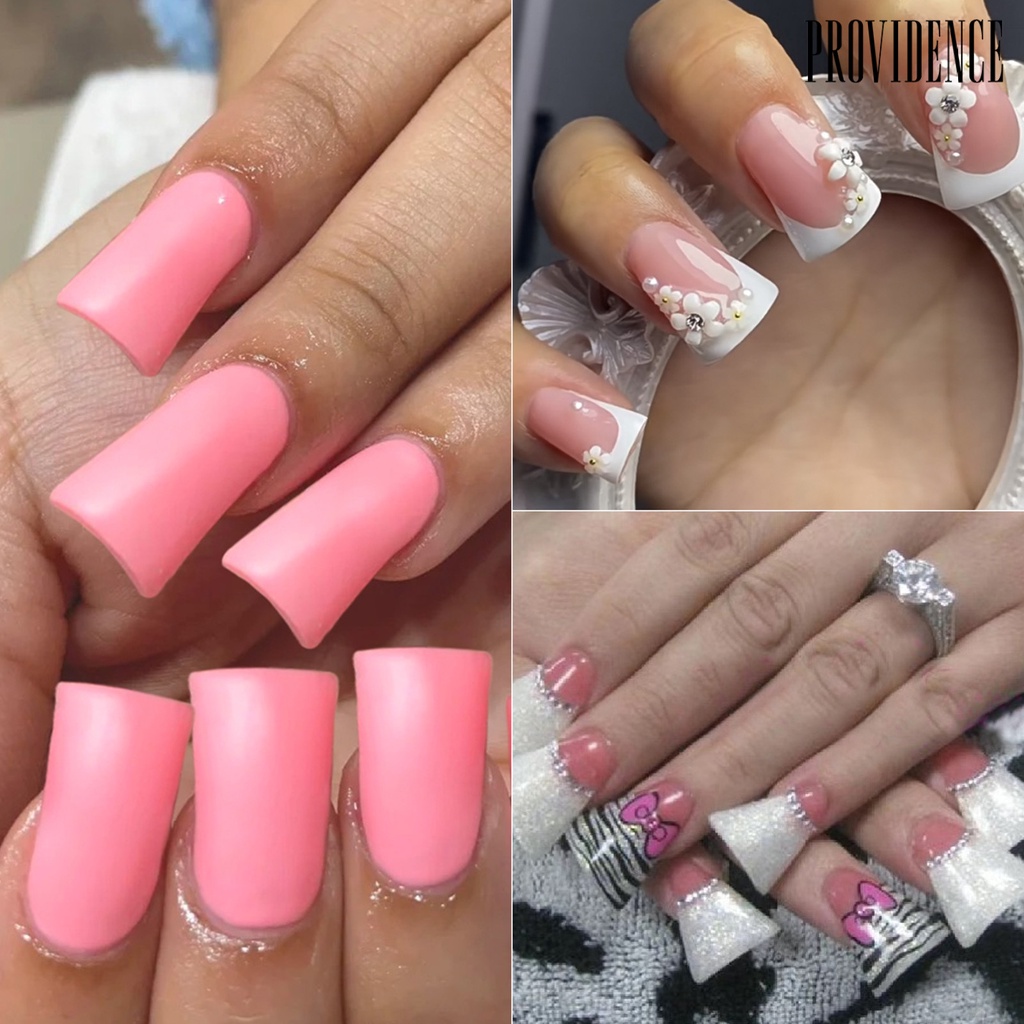 Providence 500 Pcs/Tas Kuku Palsu Gaya Kaki Bebek Dapat Dilepas Tahan Lama Bening Warna Alami Akrilik Lebar French Fake Nail Tips Perlengkapan Salon Kuku