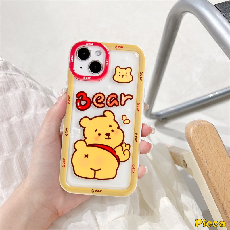 IPHONE Kartun Winnie the Pooh Couple Case Kompatibel Untuk Iphone7 8 Plus XR 11 14 13 12 Pro Max X XS Max6 8 7 6s Plus SE 2020 Cute Strawberry Bear Manyo Lembut Tpu Airbag Shockproof Cover