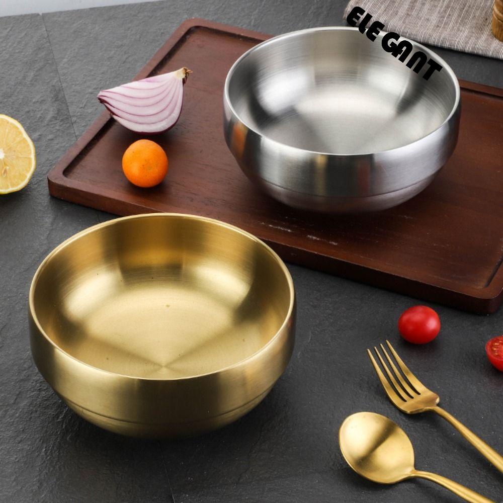 [Elegan] Rice Bowl Serbaguna Golden Isolasi Dapur Anti Panas Peralatan Makan Kapasitas Besar