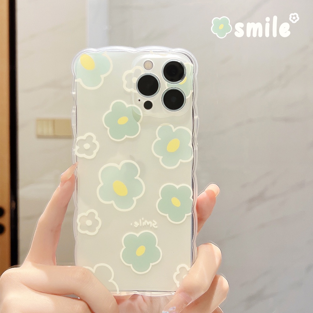 IPHONE Biru Muda Doodle Bunga Transparan Berbentuk Gelombang TPU Soft Phone Case Cover Untuk Iphone7 8 PLUS X XR XS 11 12 13 14 MINI PRO MAX SE 2020