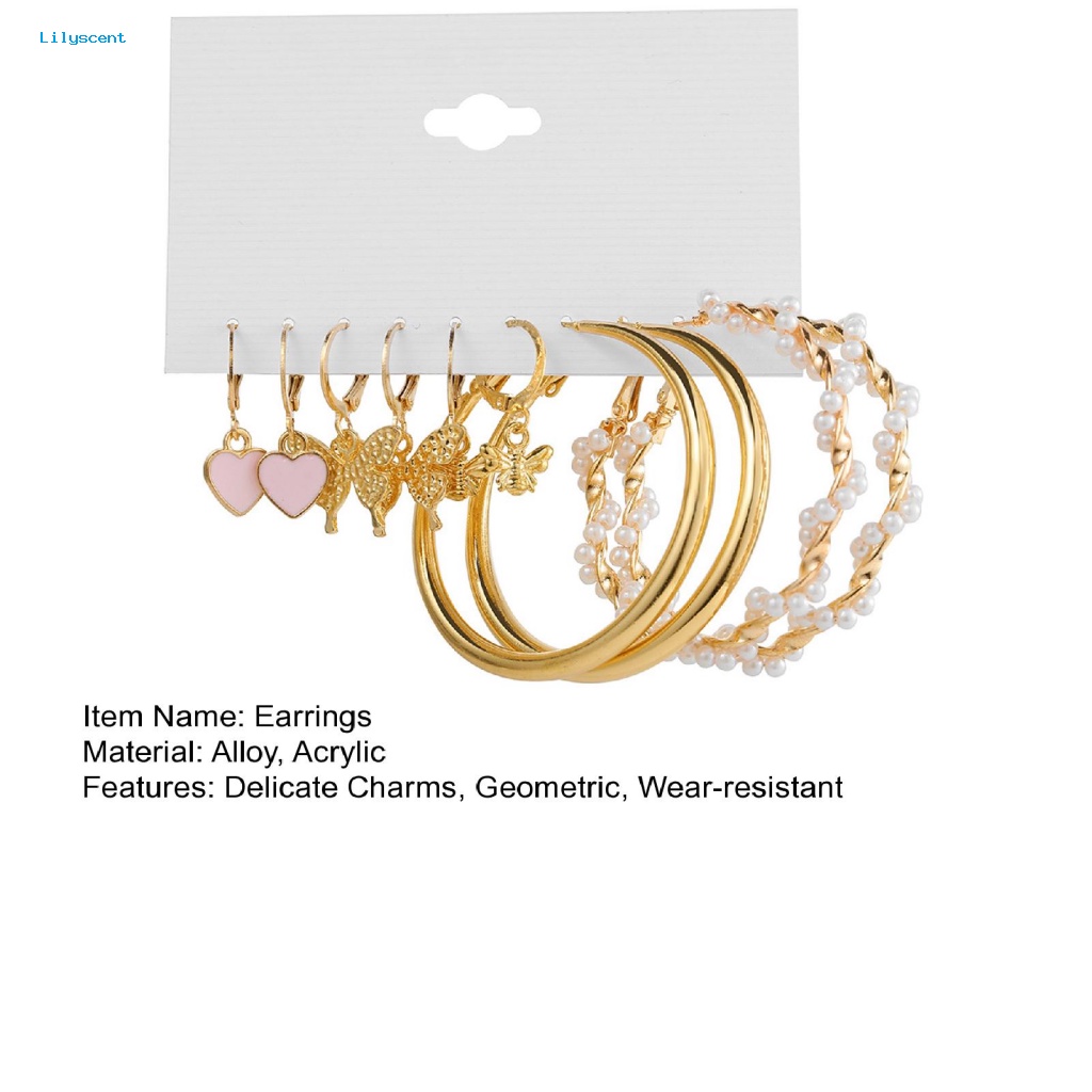 Lilyscent 5pasang Hypoallergenic Hoop Earrings Perhiasan Fashion Anting Lingkaran Kupu-Kupu Set Tahan Aus