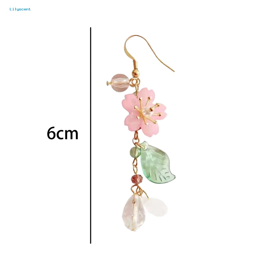 Lilyscent 1pasang Anting Kait Logam Aksesoris Wanita Anting Kait Bunga Sakura Elegan