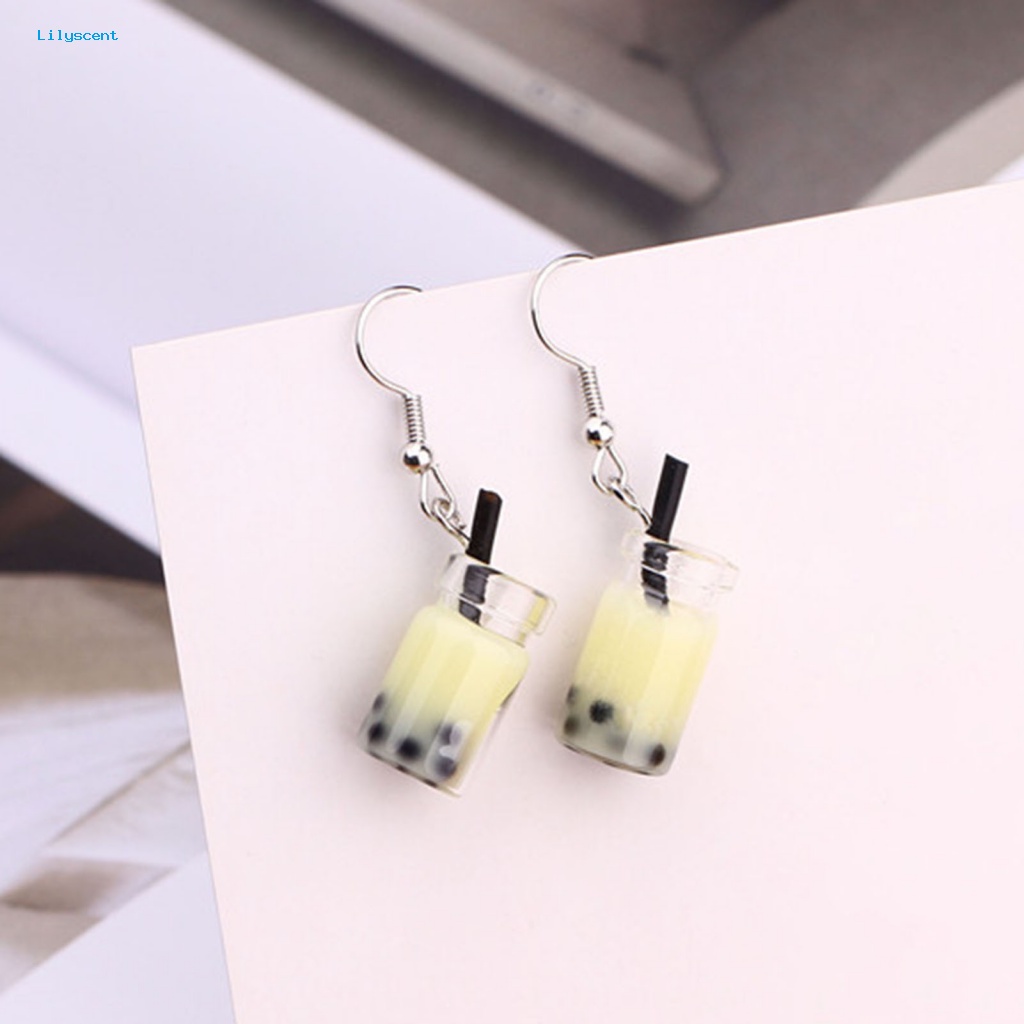 Lilyscent 1pasang Anting Drop Aman Perhiasan Fashion Multi-Warna Teh Susu Wanita Menjuntai Anting Lucu