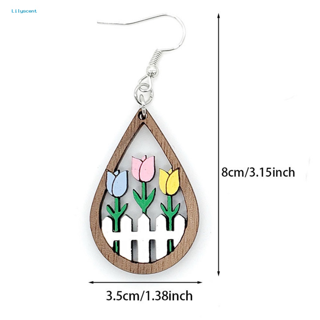 Lilyscent 1pasang Anting Menjuntai Meriah Untuk Digunakan Sehari-Hari Mode Pagar Paskah Tulip Anting Tetesan Air Anti Alergi