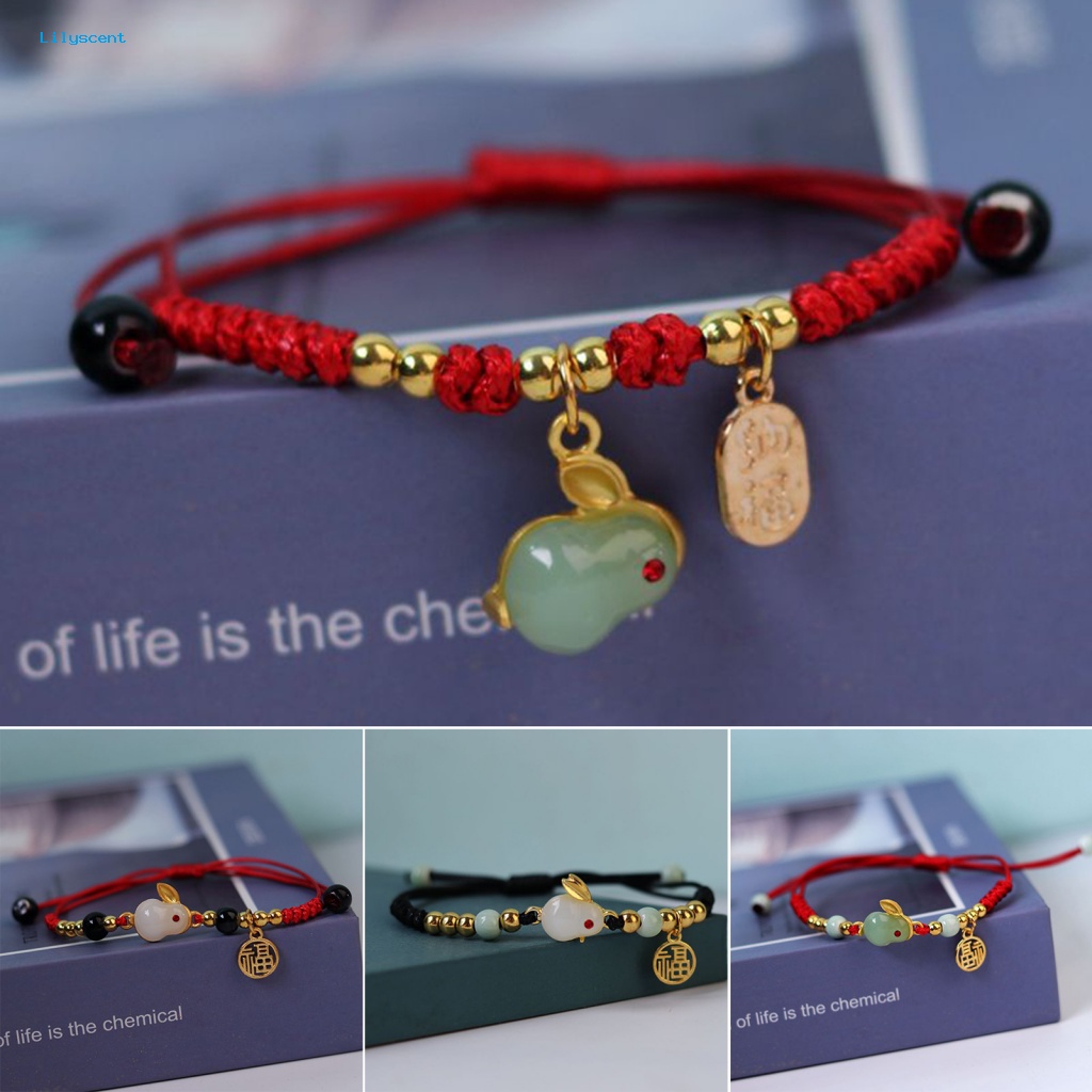 Lilyscent Hadiah Sempurna Gelang Rantai Wanita Aksesori Zodiak Cina Hewan Pesona Imitasi Giok Gelang Handmade