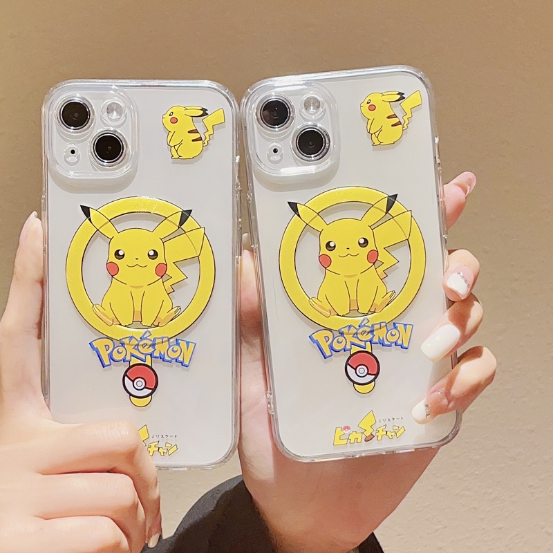 Untuk iPhone Casing charge Magnetik14 13 12 11 Pro Max Kartun Lucu Pikachu Transparan Soft case