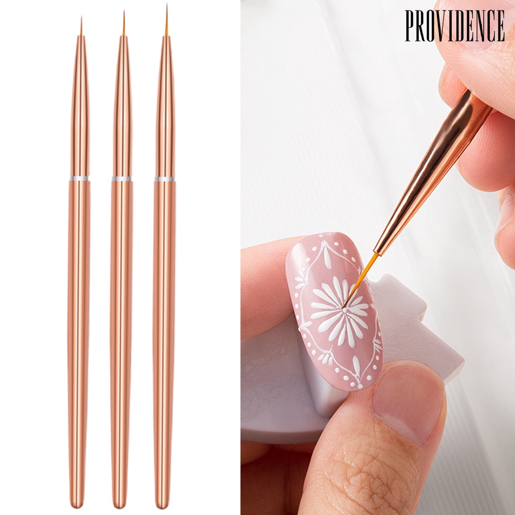 Providence 3Pcs Pena Kuku Bulu Nilon Lembut Gagang Logam Non-slip Pegangan Nyaman Multifungsi Desain Nail Art Rose Golden Profesional Nail Art Pull Pen Alat Salon