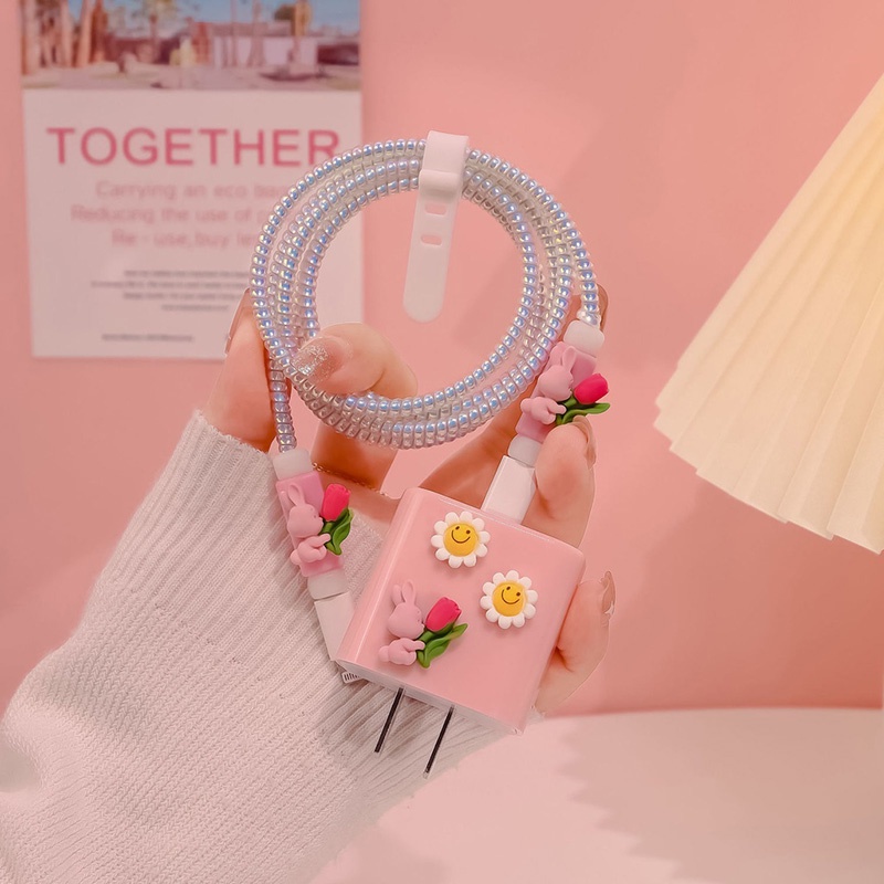 Cute girly style Pink charger protector Penutup Pelindung Kabel data Cable protector charger Case Untuk charger iP18/20W