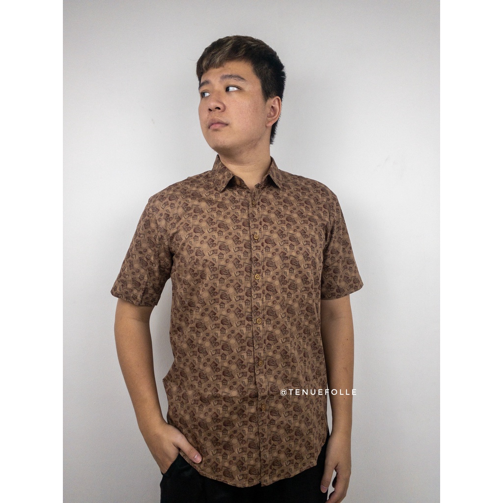 Kemeja Pria Brown 100% Katun - Regular Fit Lengan Pendek Casual Cotton