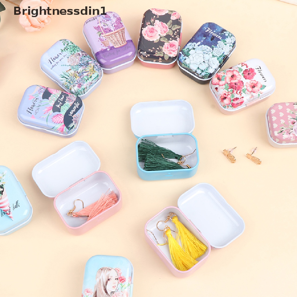 [Brightnessdin1] 1 * Mini Bunga Tin Trinket Perhiasan Kotak Koin Tempat Penyimpanan Tinplate Rectangul Kecil Butik