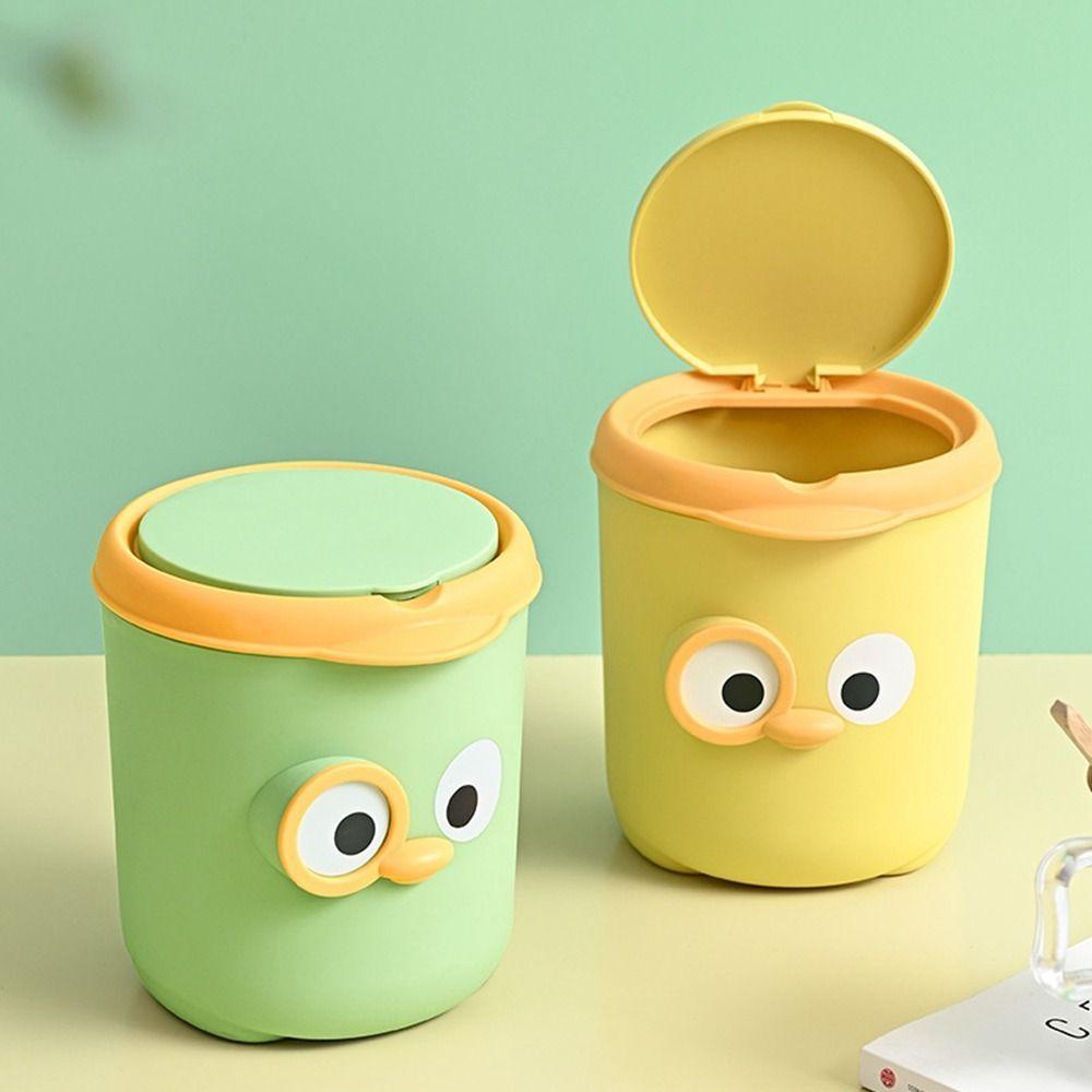 [Elegan] Tempat Sampah Kuning 1Pcs Ember Penyimpanan Dengan Tutup Small Cartoon Simple Garbage Bin