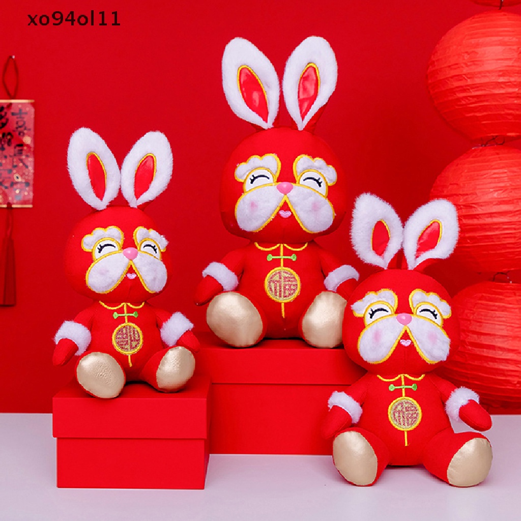 Xo Boneka Maskot Tahun Kelinci Mainan Mewah Lembut Lucky Bunny Stuffed Doll Koleksi Maskot Hadiah Natal Anak Hadiah Imlek Liburan Festival Decor OL