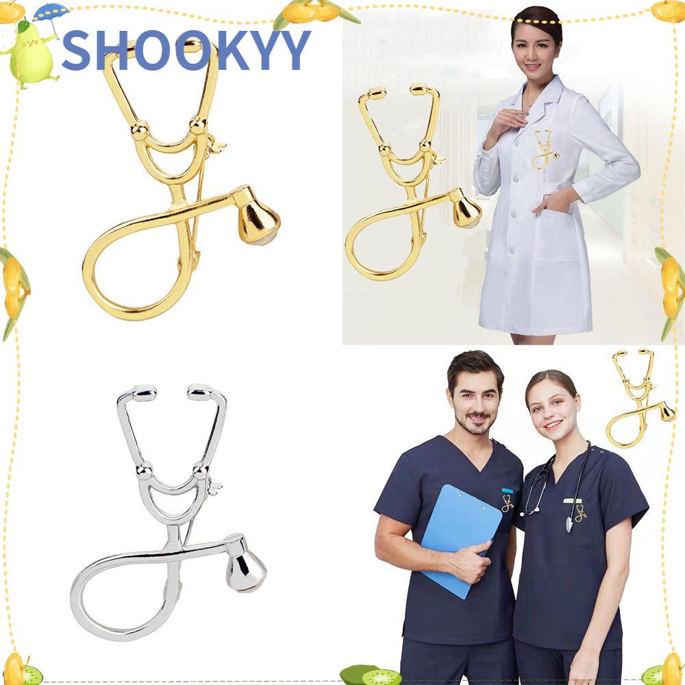 Chookyy Stetoskop Bros Mini Emas Sliver Perhiasan Jaket Dokter Pin