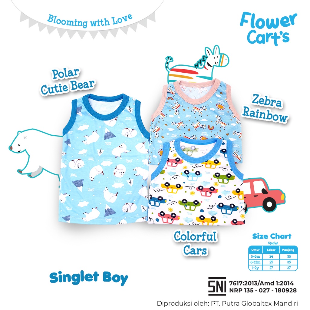 Flower Cart's 1pcs Baju / Oblong Print Motif Bayi Boy/Girl 0-3m 3-6m 6-12m 1-2y SNI