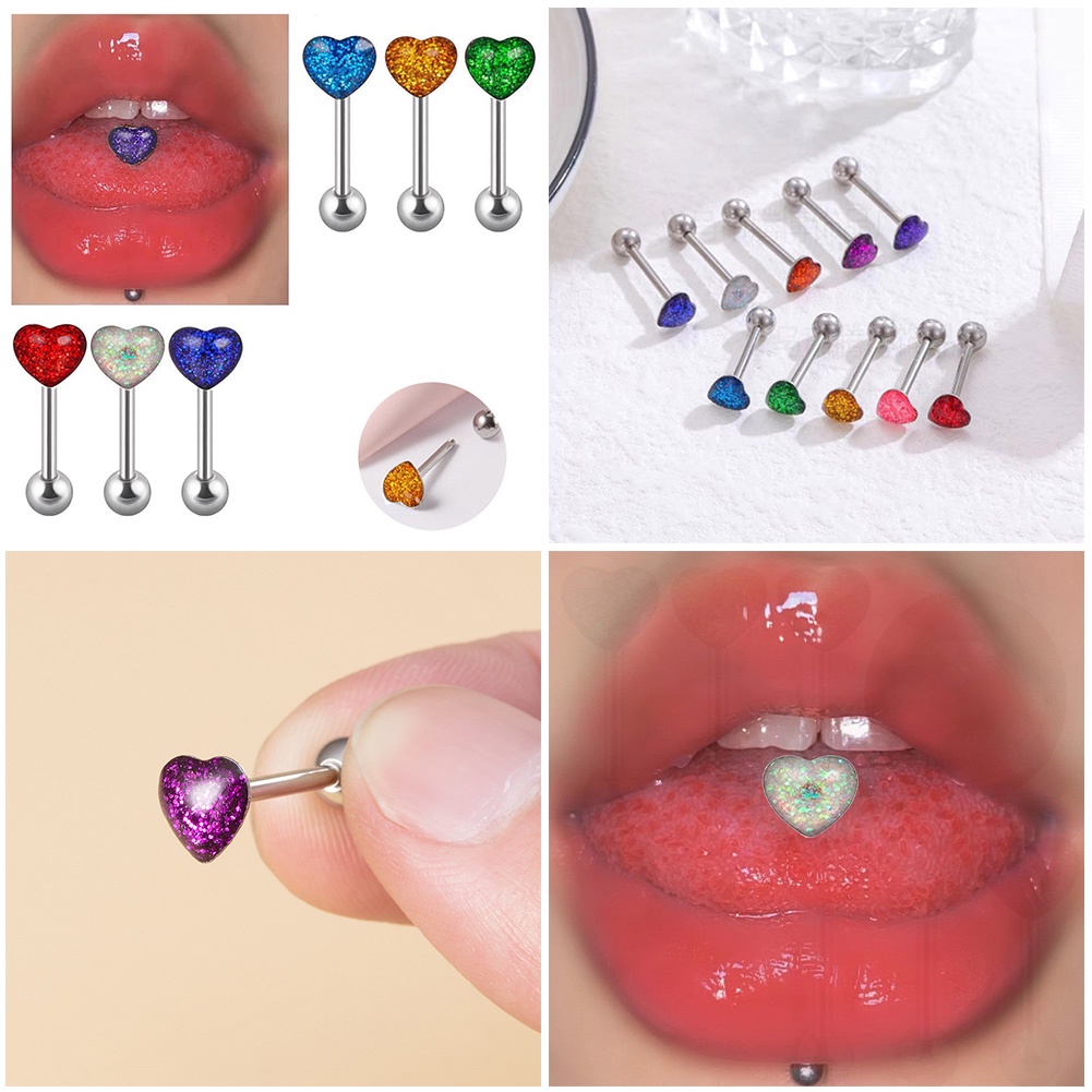 1pc Warna Solid Akrilik Jantung Tindik Stainless Steel Bibir Lidah Studs Tragus Helix Tindik Tulang Rawan Perhiasan Tubuh Seksi