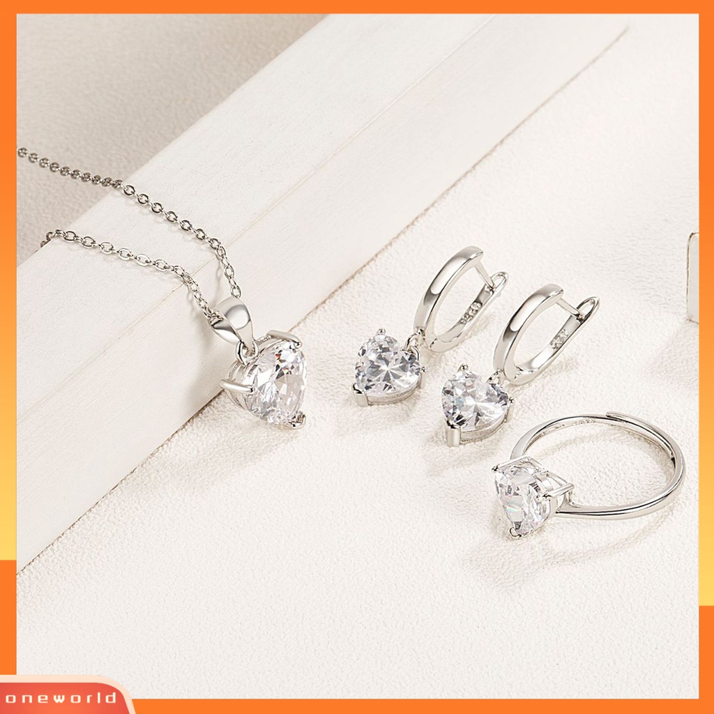 [ONE] 1set Kalung Set Perhiasan Multi-Warna Cinta Hati Liontin Mungil Hadiah Minimalis Drop Anting Terbuka Cincin Kit Perhiasan Fashion