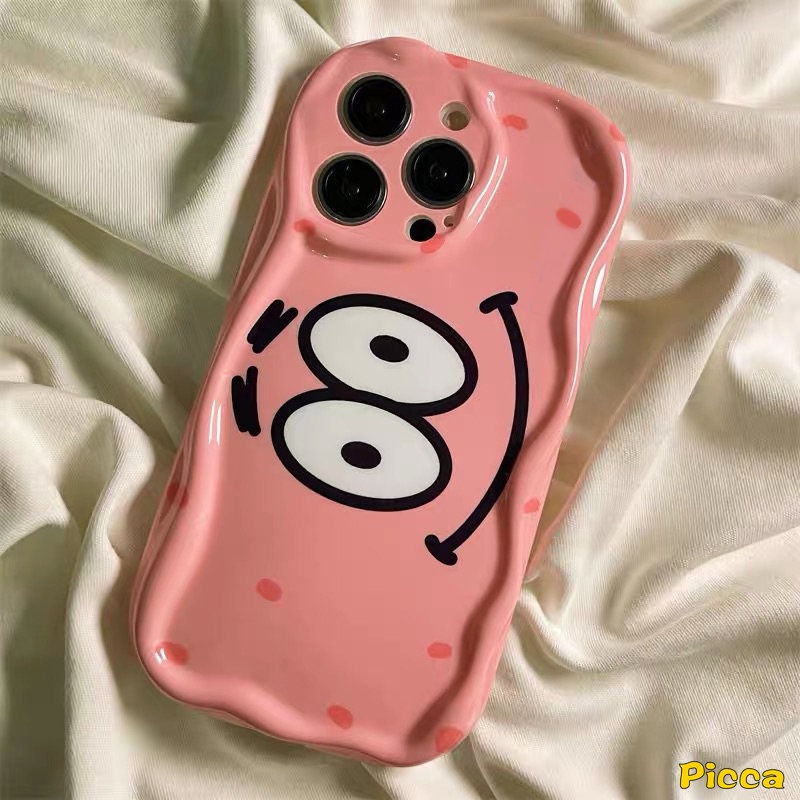 Case SpongeBob Patrick Star Kartun Lucu Kompatibel Untuk IPhone 7Plus XR 11 13 12 14 Pro Max X XS Max 6 7 6s 8 Plus SE 2020 3D Wavy Curved Edge Glossy Shockproof Airbag Soft Cover