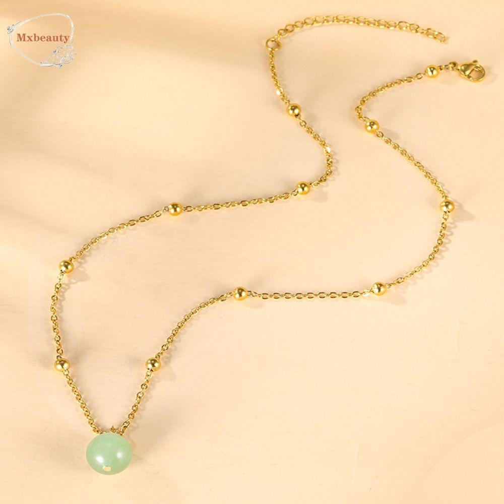 Mxbeauty Kalung Wanita Fashion Vintage Style Jade Bead Lady Retro Choker Titanium Steel Gaya Cina Necklace