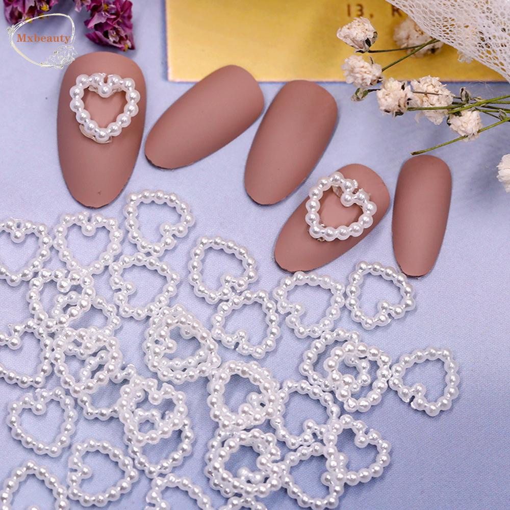 MXBEAUTY White 3D Nail Jewelry Vintage Manicure Accessories Pearl Nail Art Decoration Japanese Style Fashion Charm 20pcs Heart-shaped Design DIY Nail Art