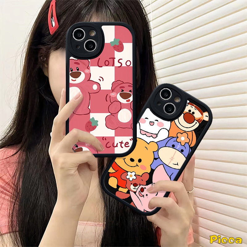 Kartun Strawberry Bear Winnie The Pooh Case Realme C53 C55 C31 C11 C12 C15 6i 9i 5 6 8i 8Pro C35 6s 8 5i 7i 10 Pro+C30 C25Y C20 C20A C25s C21Y C21 GT C2 C3 C17 Couple Empuk Sarung