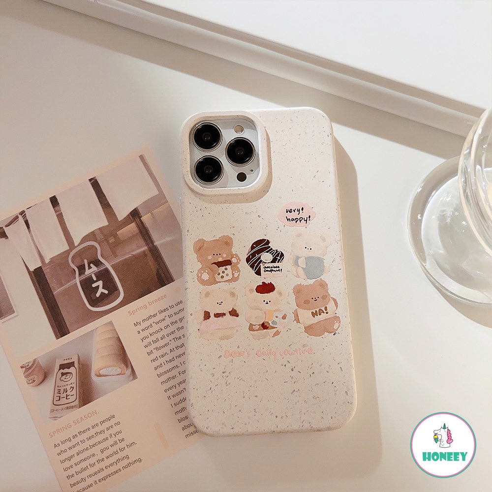 IPHONE Biodegradable Eco-Wheat Straw Cute Bear Soft Phone Case Untuk Iphone14 11 12 13 Pro Max XS XR X8 7 Plus SE 11pro 14plus Sarung Shockproof