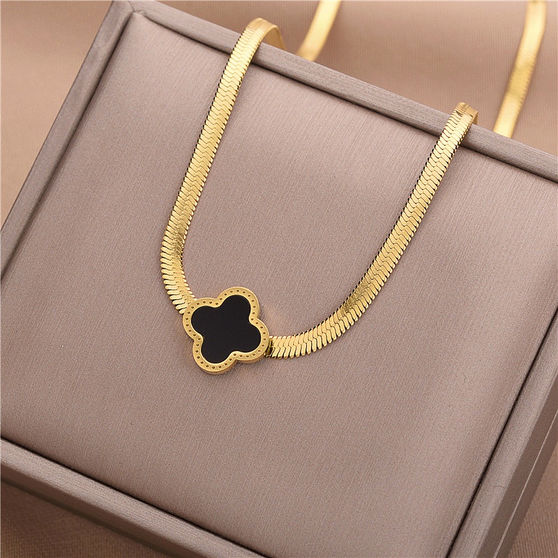 Four-leaf Clover Titanium Steel Gelang Perempuan 18 K Gold Plating Four-Leaf Clover Kalung Aksesoris Wanita Hadiah