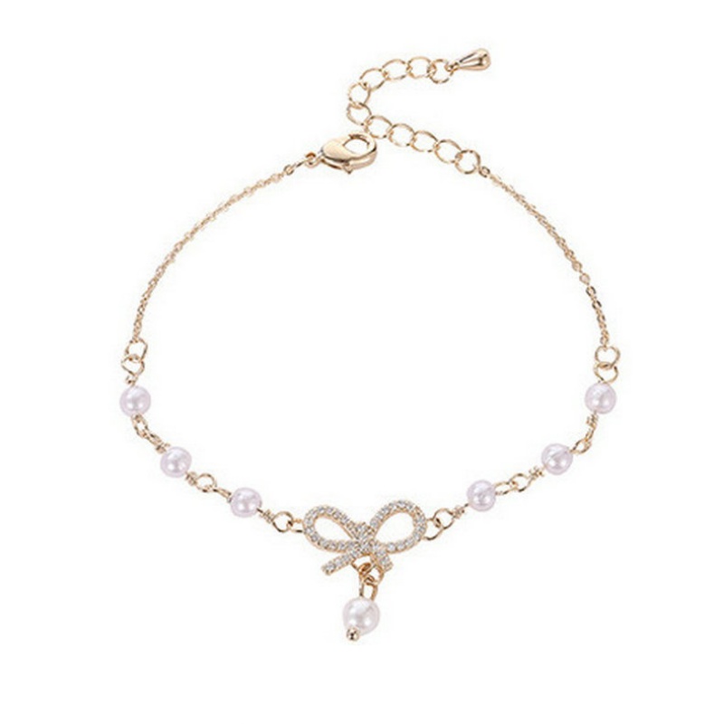 Gelang Mutiara Korea Simple Butterfly Heart Gelang Rantai Manik-Manik Putih Untuk Perhiasan Aksesoris Wanita