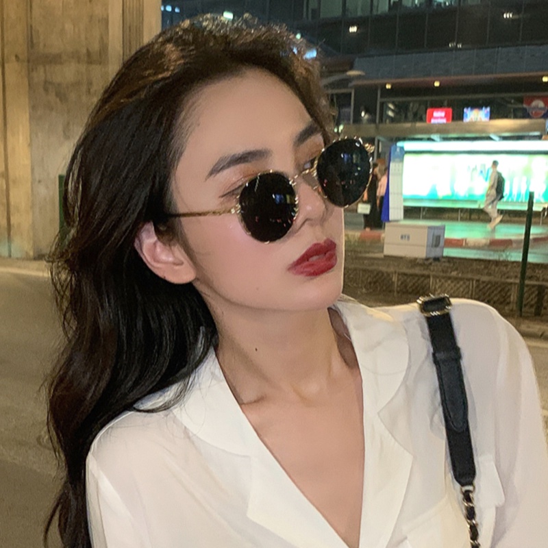 Roselife Korea Retro Emas Logam Bulat Kacamata Untuk Wanita Pria Elegan Perlindungan UV400 Mengemudi Kacamata Shades Outdoor Fashion Eyeglasses OOTD Ornaments