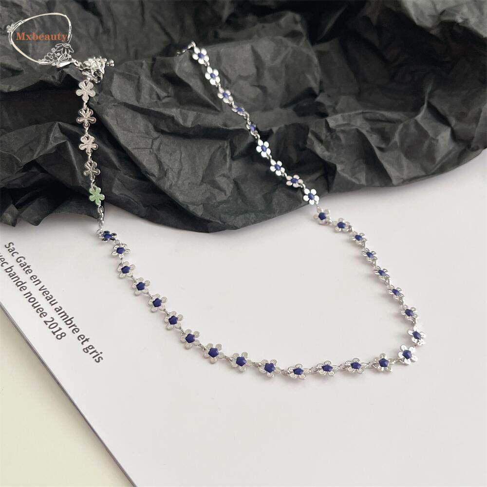 Mxbeauty Kalung Bunga Kecil Kepribadian Manis Bunga Biru Minimalis Logam Gadis Gaya Korea Necklace