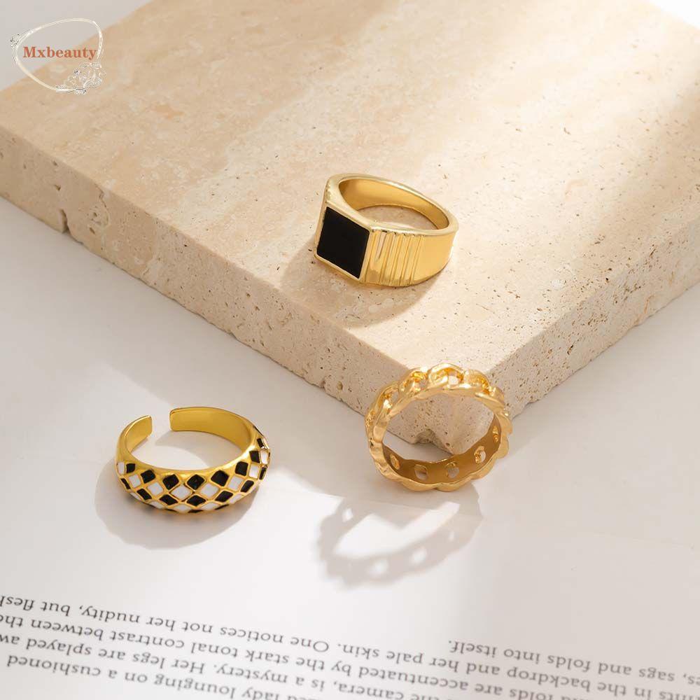 Mxbeauty Set Cincin Geometris Punk Unik Cinta Hati Untuk Unisex Hollow Checkerboard Kepribadian Gaya Korea Jari Ring