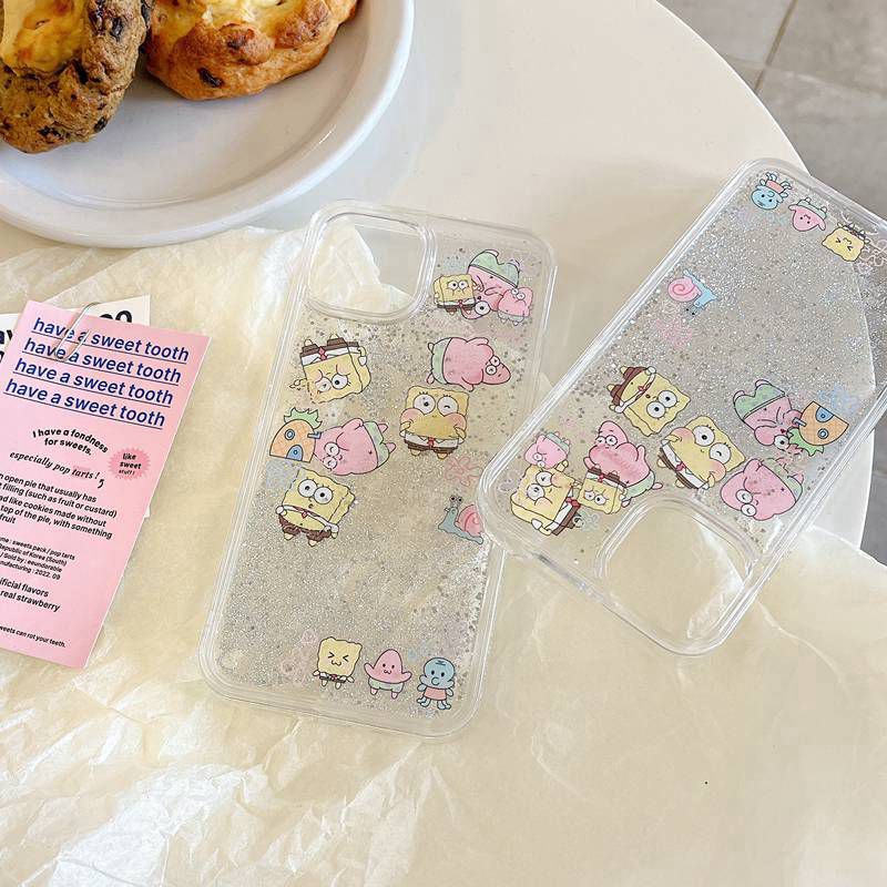 Cute Quicksand Spongebob &amp; Patrick Star Girl Woman Soft TPU Case HP iP iPhone 12 13 14 Pro Max 11 FTD Casing Apple