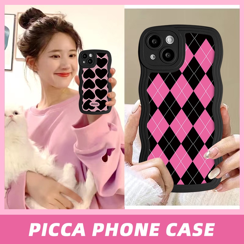 Case Redmi 12C 10A 10 9 A1 10C A1+9T 9A 9C NFC Redmi Note11 8 9 11s 10 9s 10s 10 Pro Max Mi 11T Pro POCO M3 X3 NFC Pro Ins Love Heart Chessboard Diamond Grid Lembut Sarung Tepi Wavy