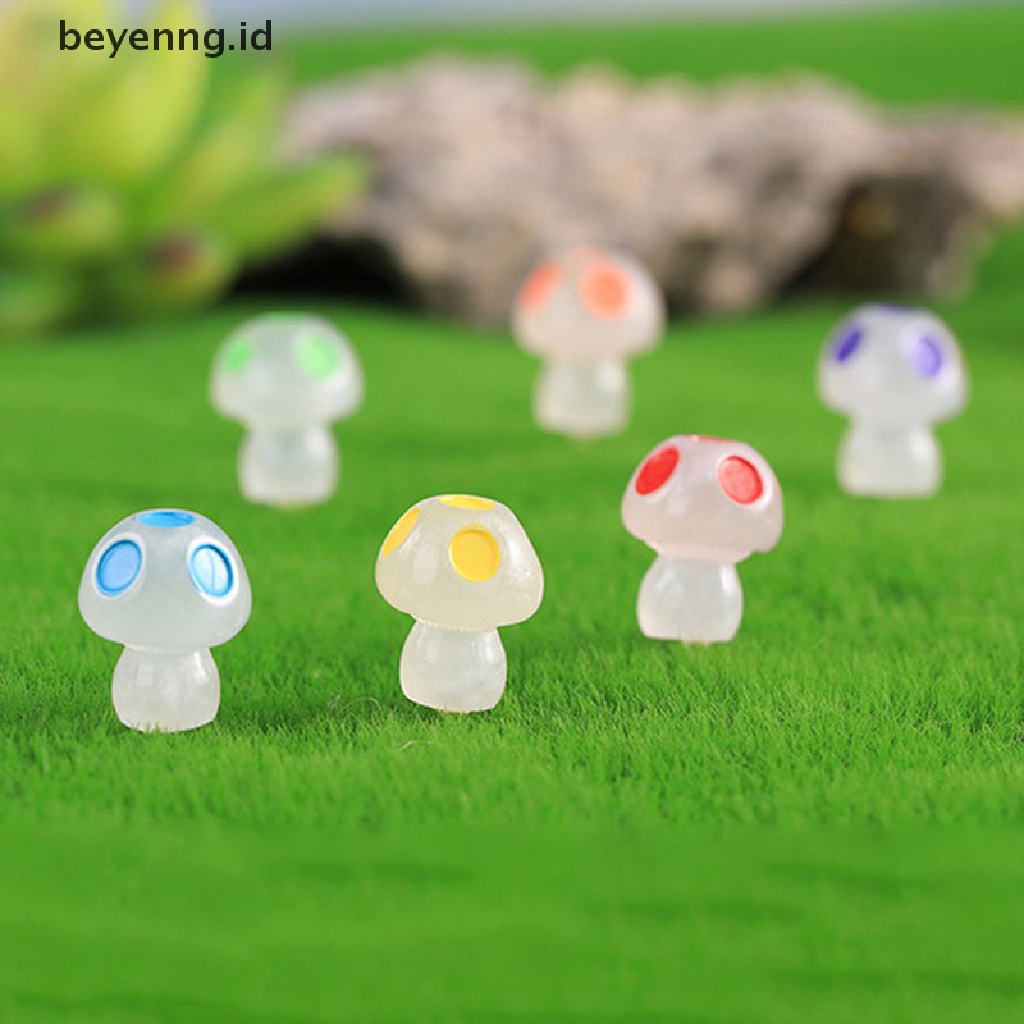 Beyen 10 Pcs Jamur Bercahaya Lanskap Mikro Figure Ornamen Bersinar Miniatur Pot Mini Dekorasi Taman Patung Aksesoris ID