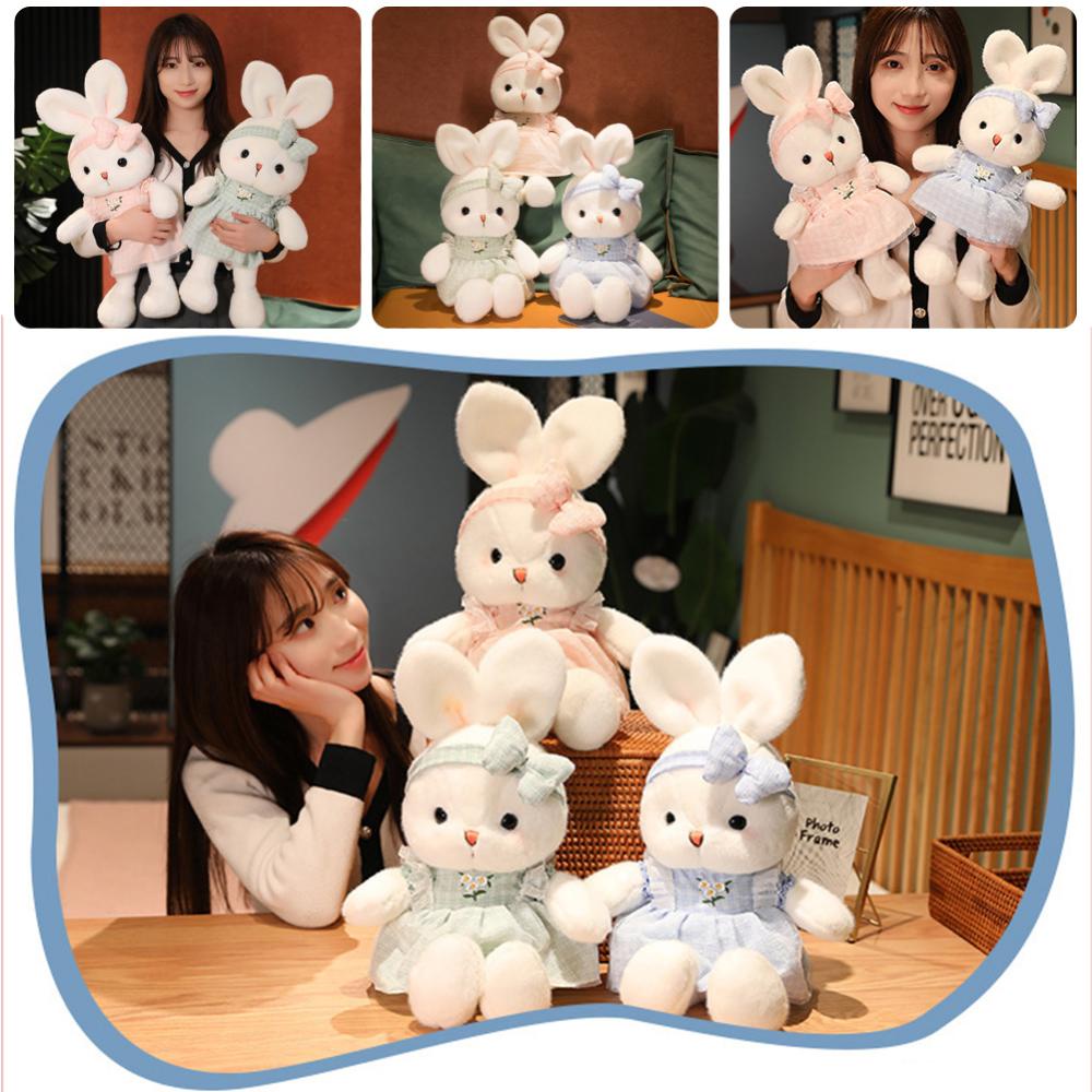 Timekey 40 cm Kelinci Lucu Mainan Mewah Dengan Simpul Busur Rambut Band Telinga Panjang Boneka Lembut Bunny Doll Tidur Mainan Anak Perempuan Anak Bayi Plush Animal Toy N9S4