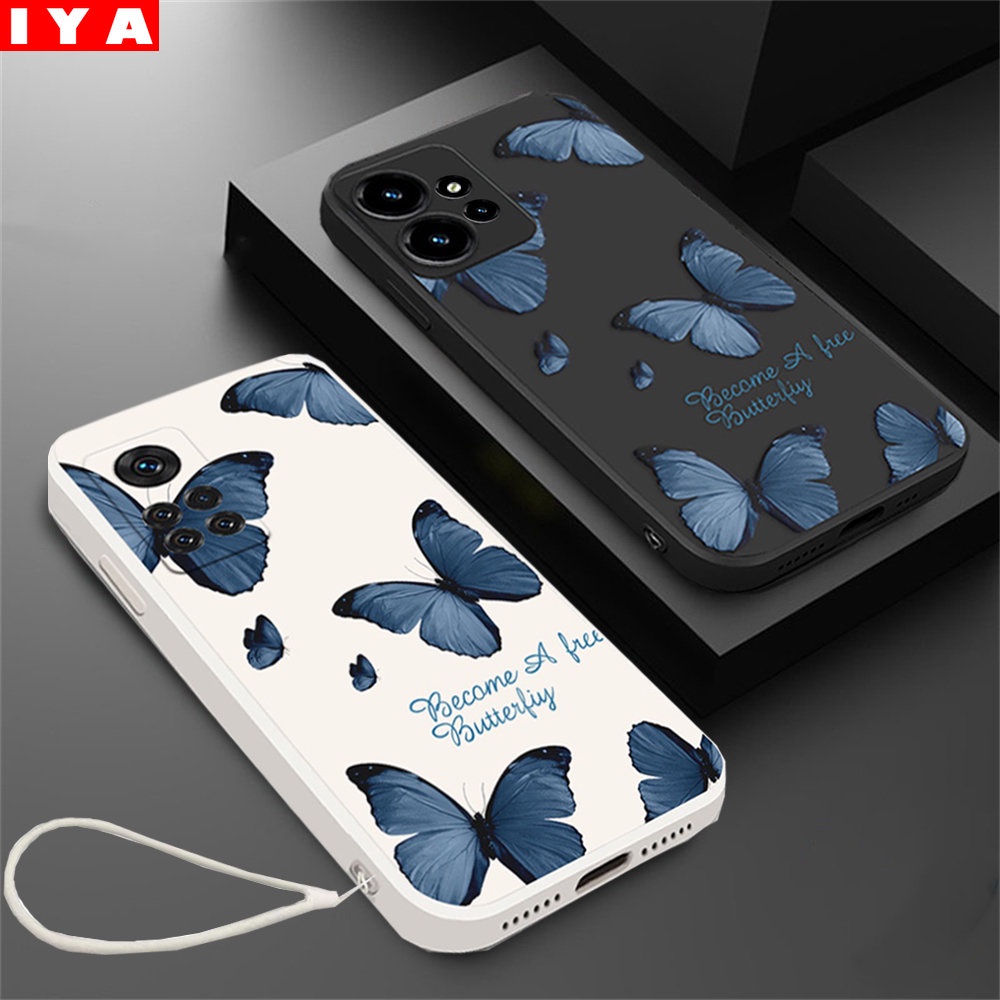 Dengan Lanyard Butterfly Case Redmi Note12 Note 11 Pro 11s Redmi 12C 10A 9A 9C 9T Note 10S Note10 5G Note9 Poco M4 Pro M3 X3 Pro X3 NFC Tepi Lurus Fantasi Pola Samping Soft Case