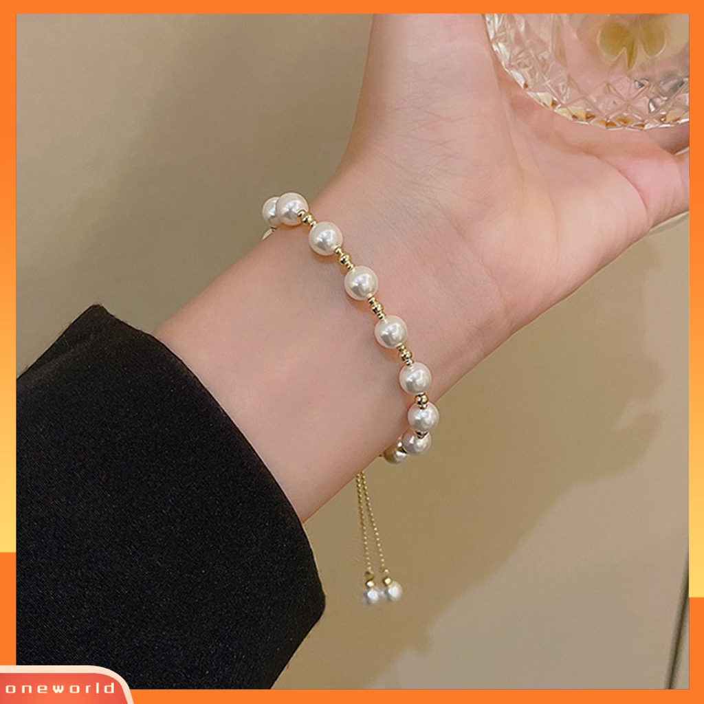 [ONE] Gelang Fashion Bersinar Dapat Disesuaikan Gloss Tinggi Electroplating Faux Pearl Beaded Bracelet Aksesori Pakaian