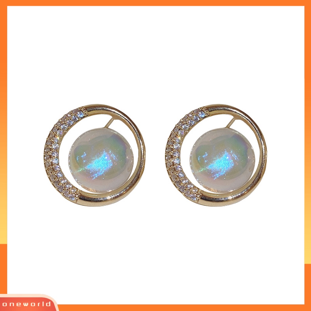 [EONE] 1pasang Anting Hoop Glitter Bulat Telinga Dekorasi Temperamen Elegan Mutiara Imitasi Berlian Imitasi Ear Studs Untuk Perjamuan