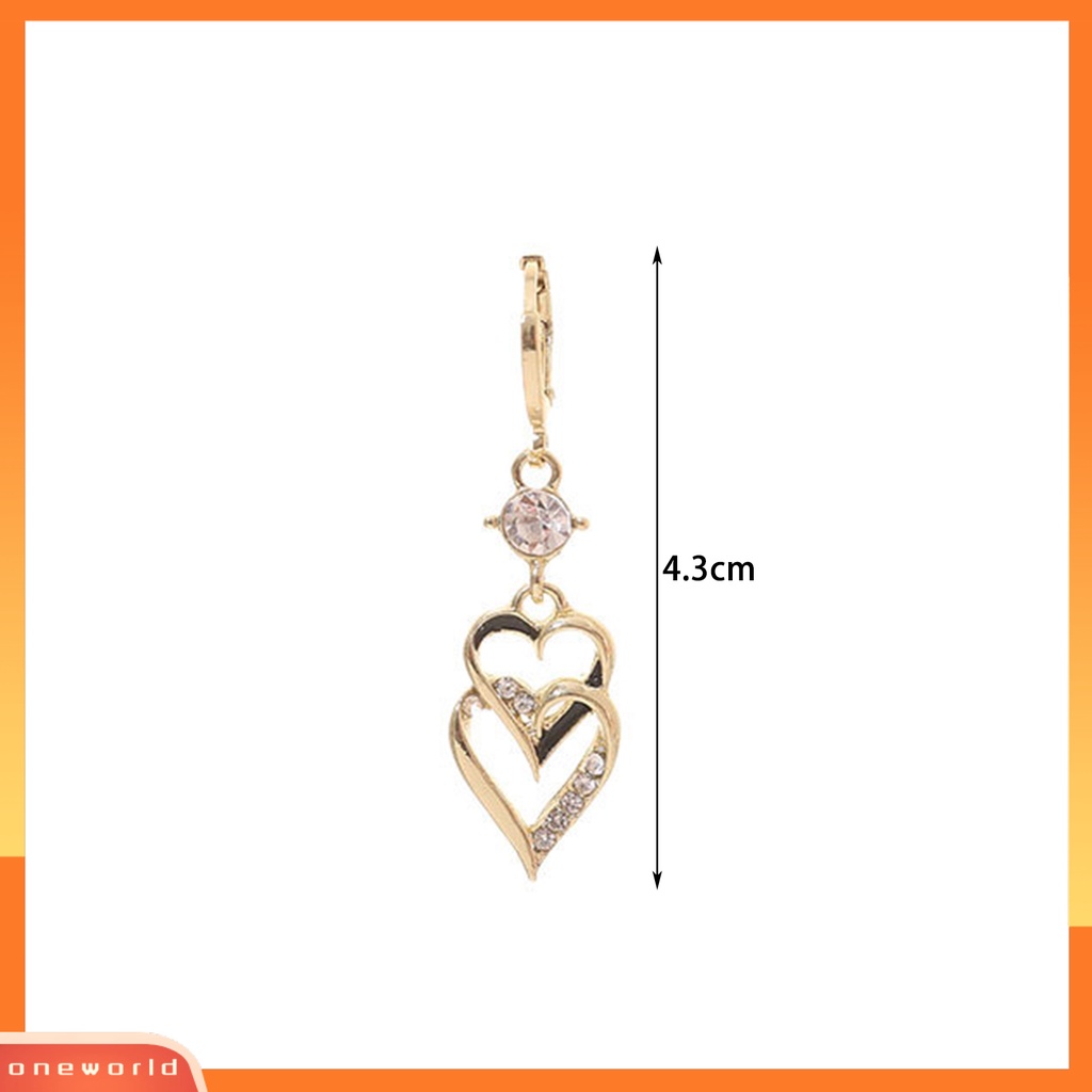 [EONE] 1pasang Anting Menjuntai Retro Gaya Korea Double-layers Cinta Hati Berkilau Berlian Imitasi Drop Earrings Fashion Perhiasan