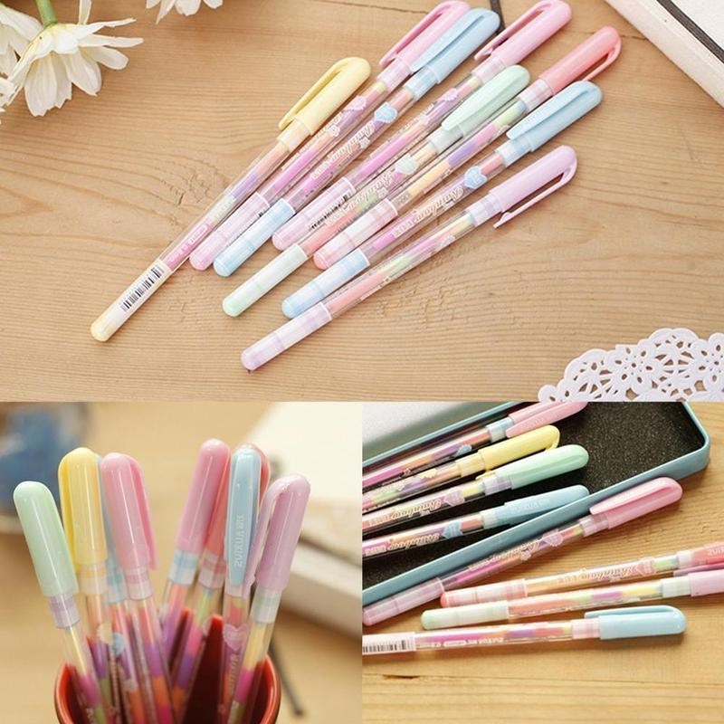 Random1pc Rainbow Berwarna Gel ink Pen Kreatif Korea Alat Tulis Warna-Warni Rainbow Gel Pulpen Kantor Perlengkapan Sekolah Menulis Lukisan Pulpen Menggambar Mewarnai Menandai Perlengkapan Sekolah