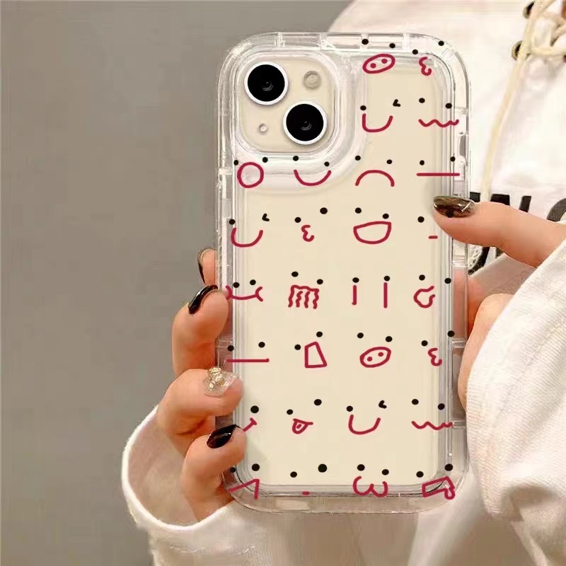 IPHONE Ins Paket Emoticon Cocok Untuk Iphone14 14pro 14plus 13 13mini 13pro 13prm iPhone12 7Plus 8Plus Xr XS 13 12mini Pro Max Empat Sudut Casing Ponsel Transparan Tahan Guncangan