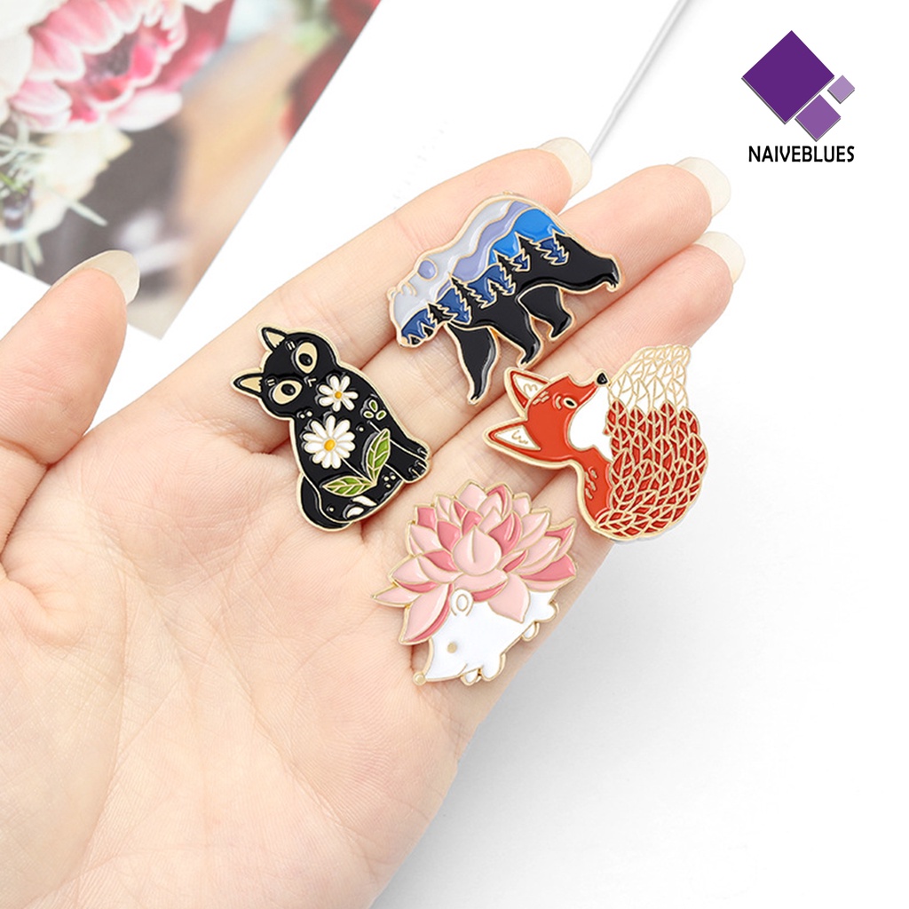 &lt; Naiveblues &gt; Pin Enamel Gaya Jepang Ornamen Lucu Bentuk Rubah Beruang Landak Untuk Travel