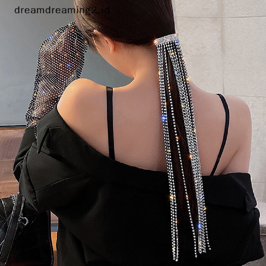 (dream) Bling Rhinestones Rantai Panjang Hairwear Hadiah Klip Jepit Rambut Untuk Wanita Perempuan Perhiasan//