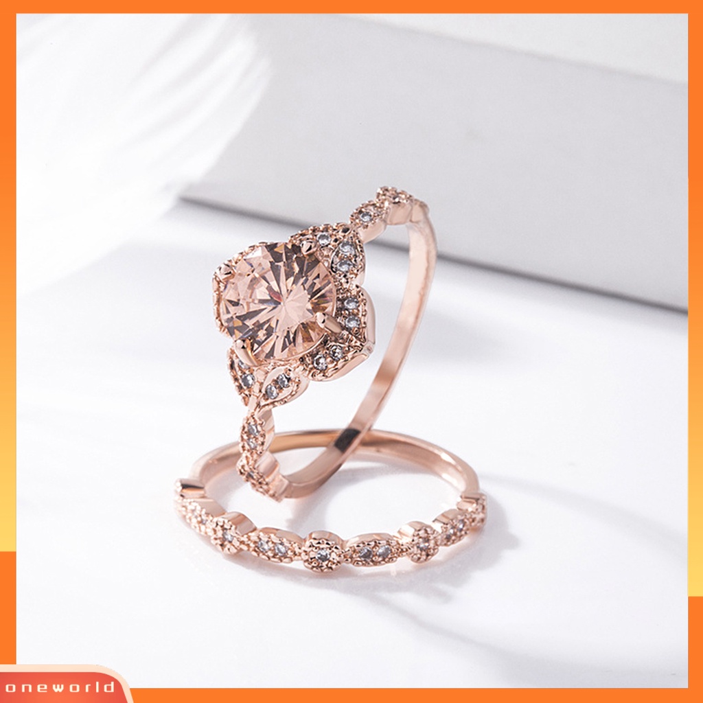 [EONE] 1set Wanita Set Cincin Kawin Berkilau Anti Karat Indah Geometris Disabit Hias Reflektif Cubic Zirconia Jari Rings Set Hadiah