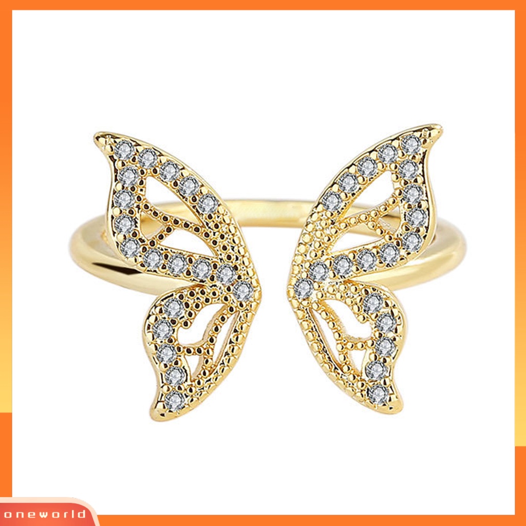 [EONE] Wanita Cincin Geometris Berlian Imitasi Mengkilap Hias Sparkling Adjustable Opening Hias Hadiah Butterfly Knuckle Ring Charm Perhiasan Untuk Pacaran