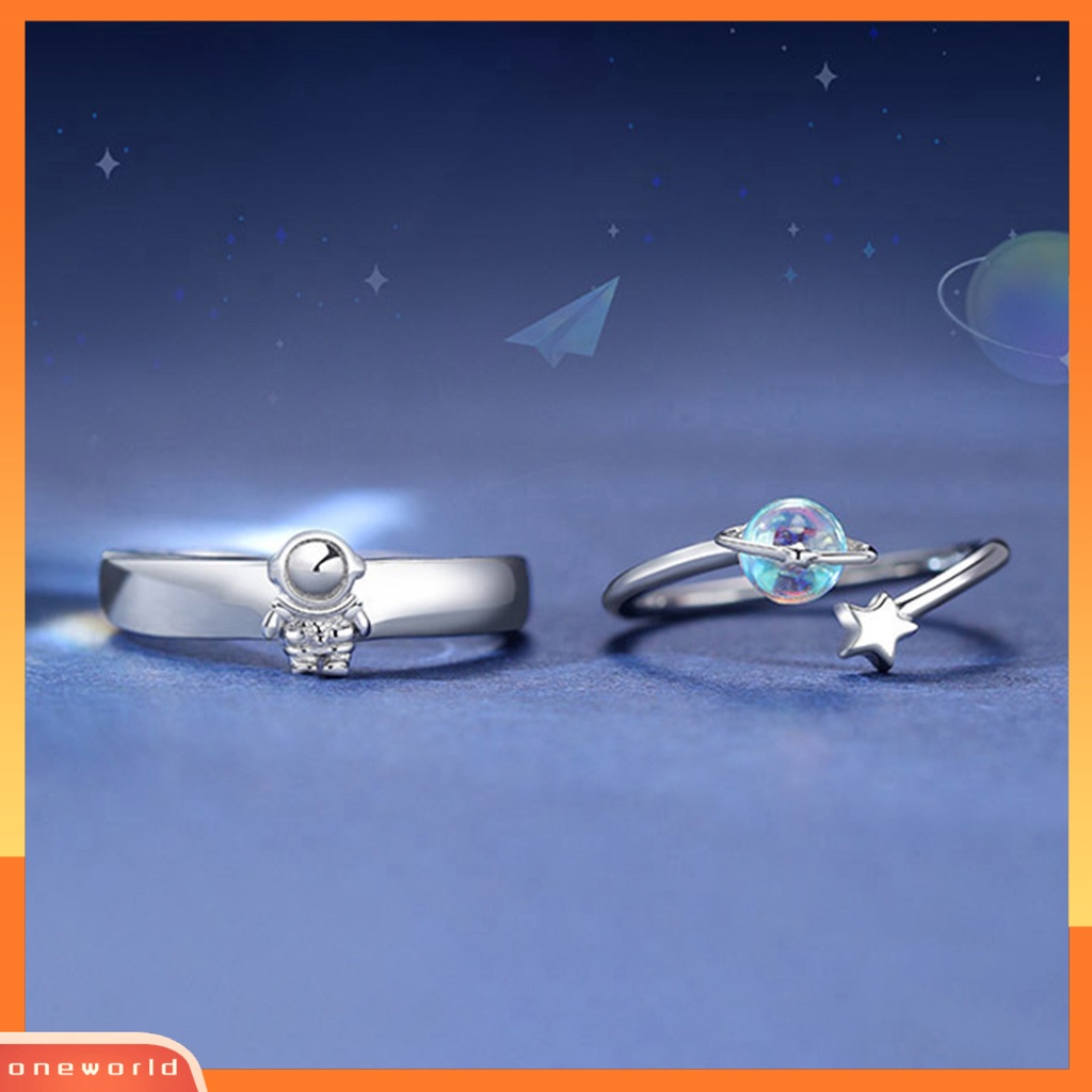 [EONE] Pasangan Cincin Pembukaan Kepribadian Dapat Disesuaikan Hadiah Hari Valentine Astronot Bintang Planet Wanita Pria Cincin Fashion Perhiasan